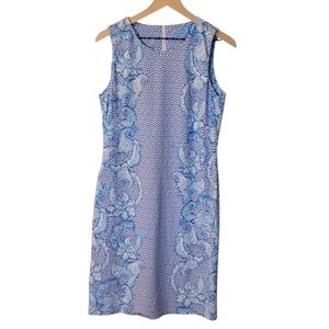 J McLaughlin Blue White Scroll Paisley Sophia Catalina Cloth Sleeveless Dress‎ M